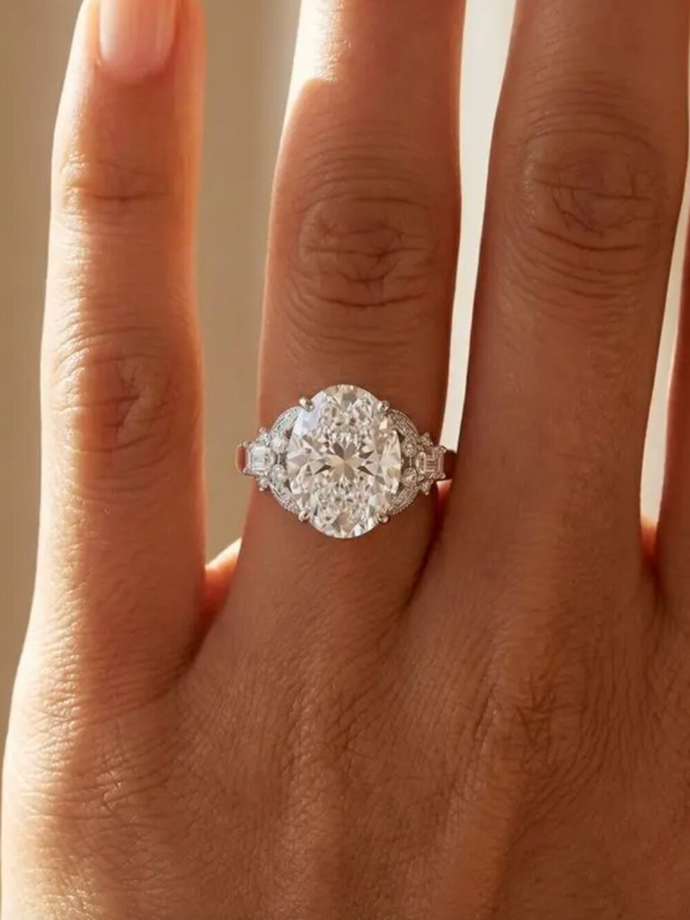NEW 18k White Gold Diamond Ring Band Large Round Oval Statement Ring